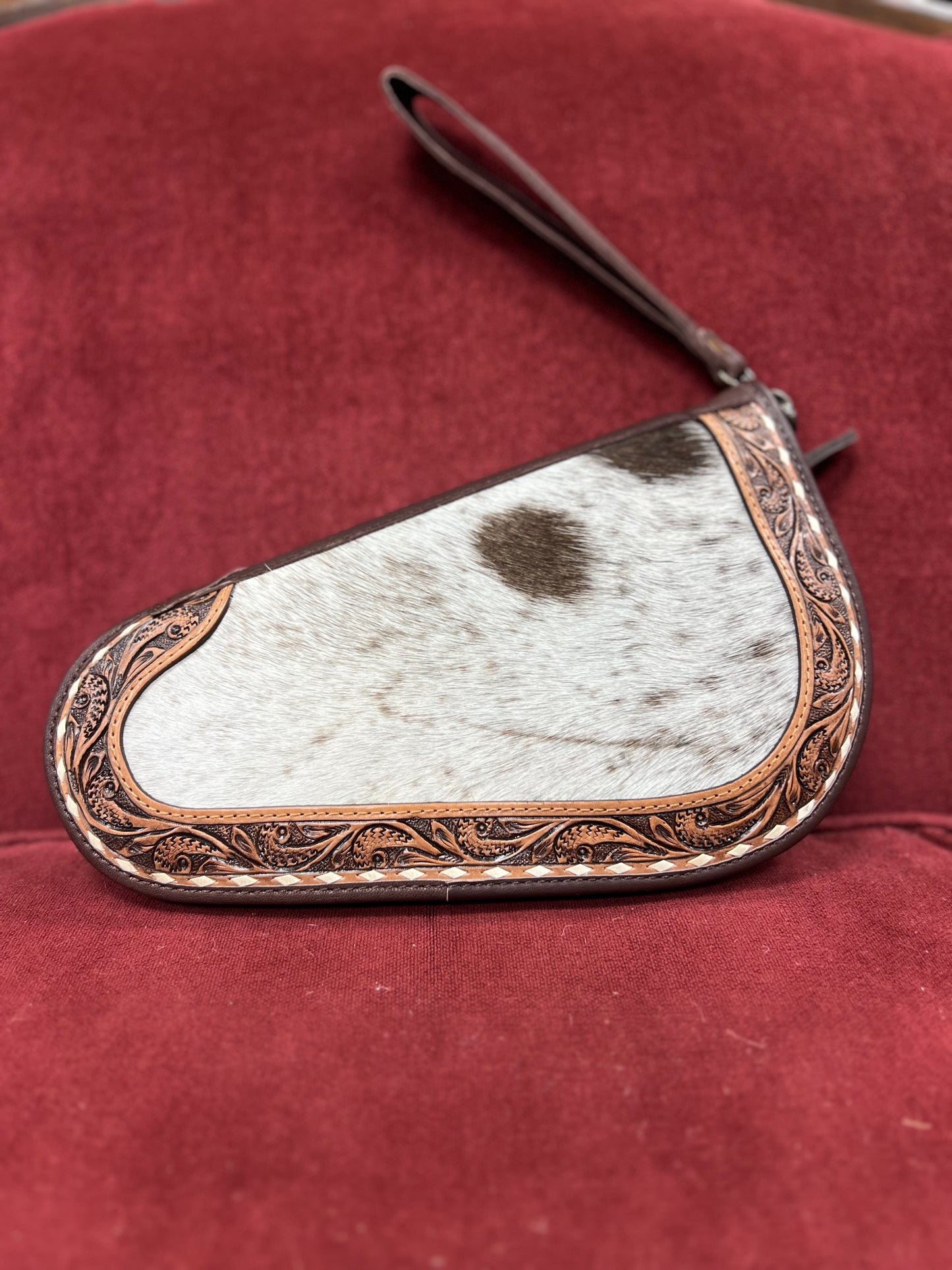 Large Tooled Leather & Cowhide Pistol Case