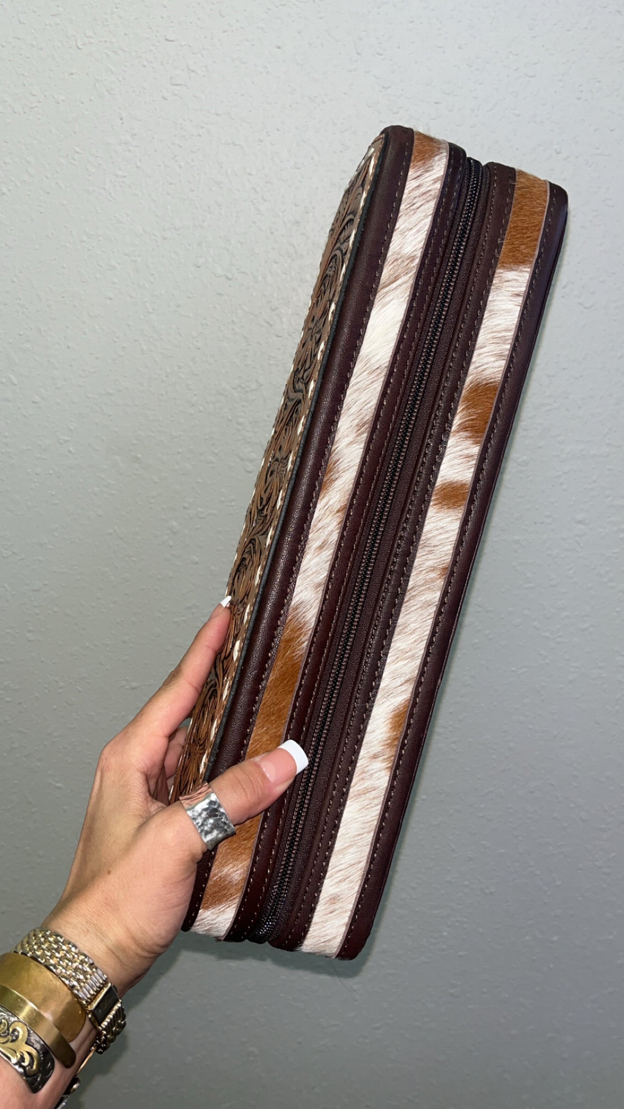 Hot Tools Case with Hair on Hide Cowhide & Tooled Leather