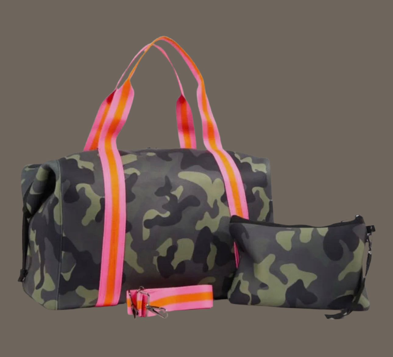 The Lyzzi Weekender Camo W/pink & orange Strap