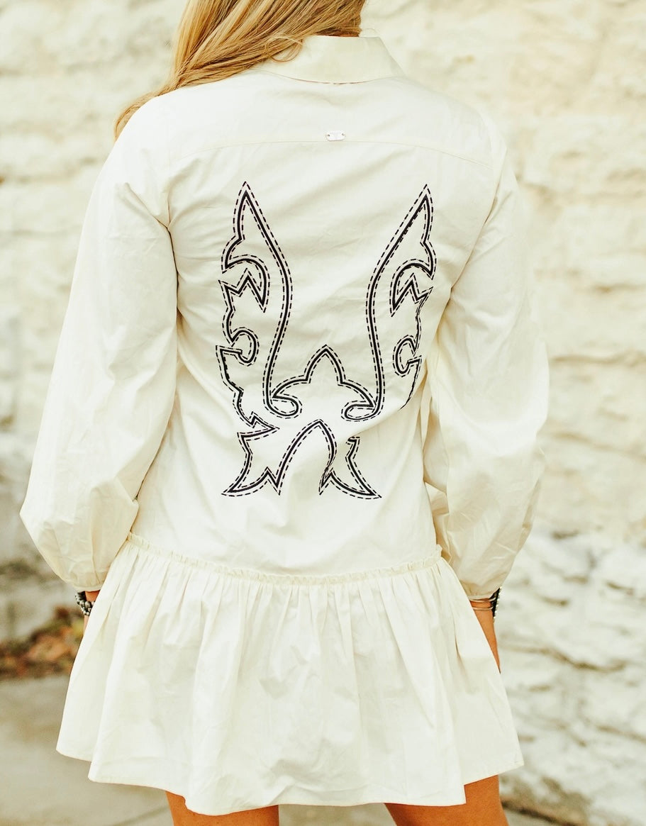 Ivory Concho Button Down Collared Tier Dress