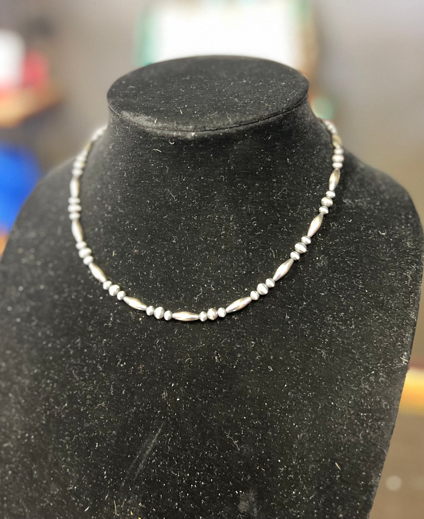 Sterling Silver Navajo Pearl Torpedo Beads - 16”