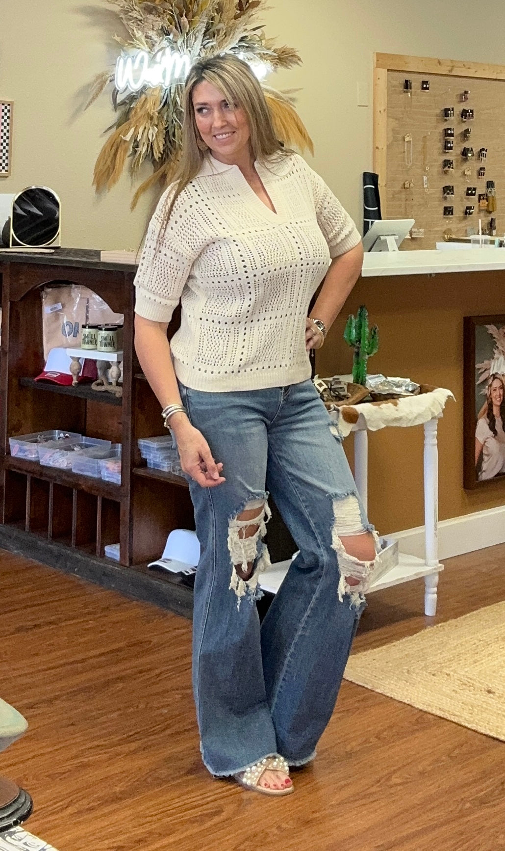 Apricot Turn Down Knit Blouse