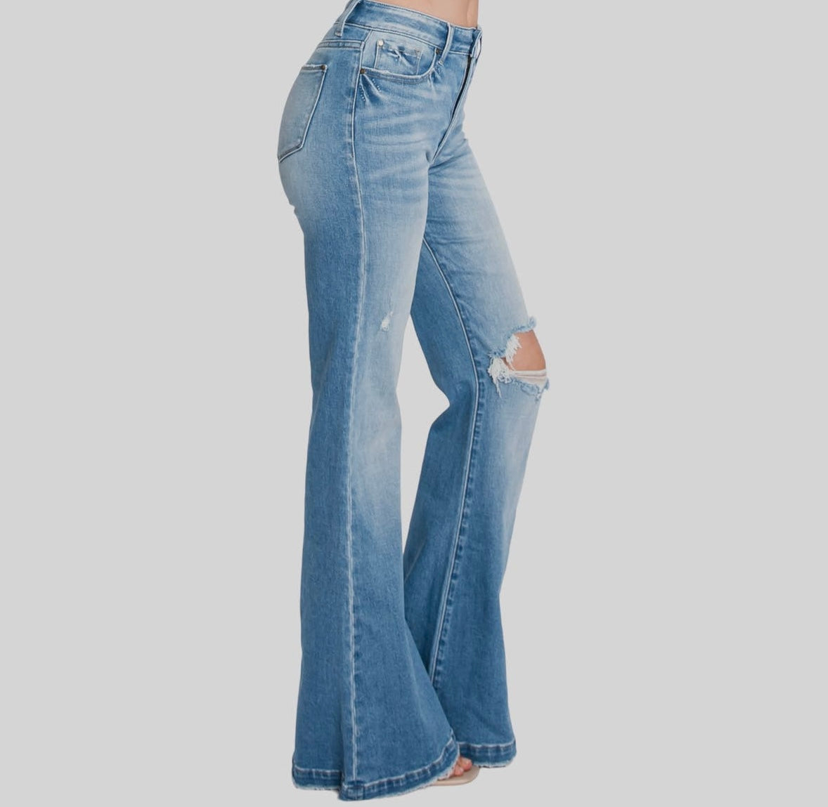 Petra Distressed Super High Rise 70’s Inspired Flare Jeans