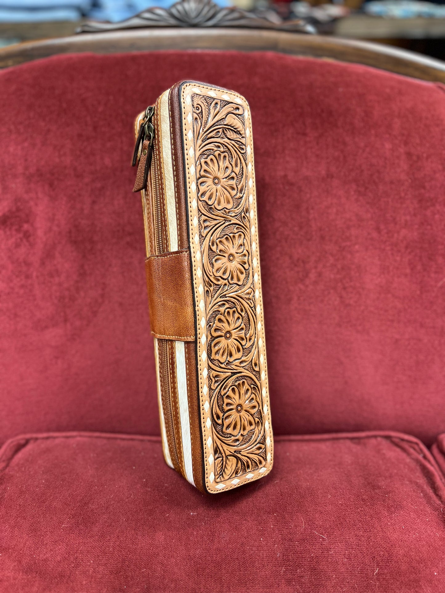 Hot Tools Case with Hair on Hide Cowhide & Tooled Leather
