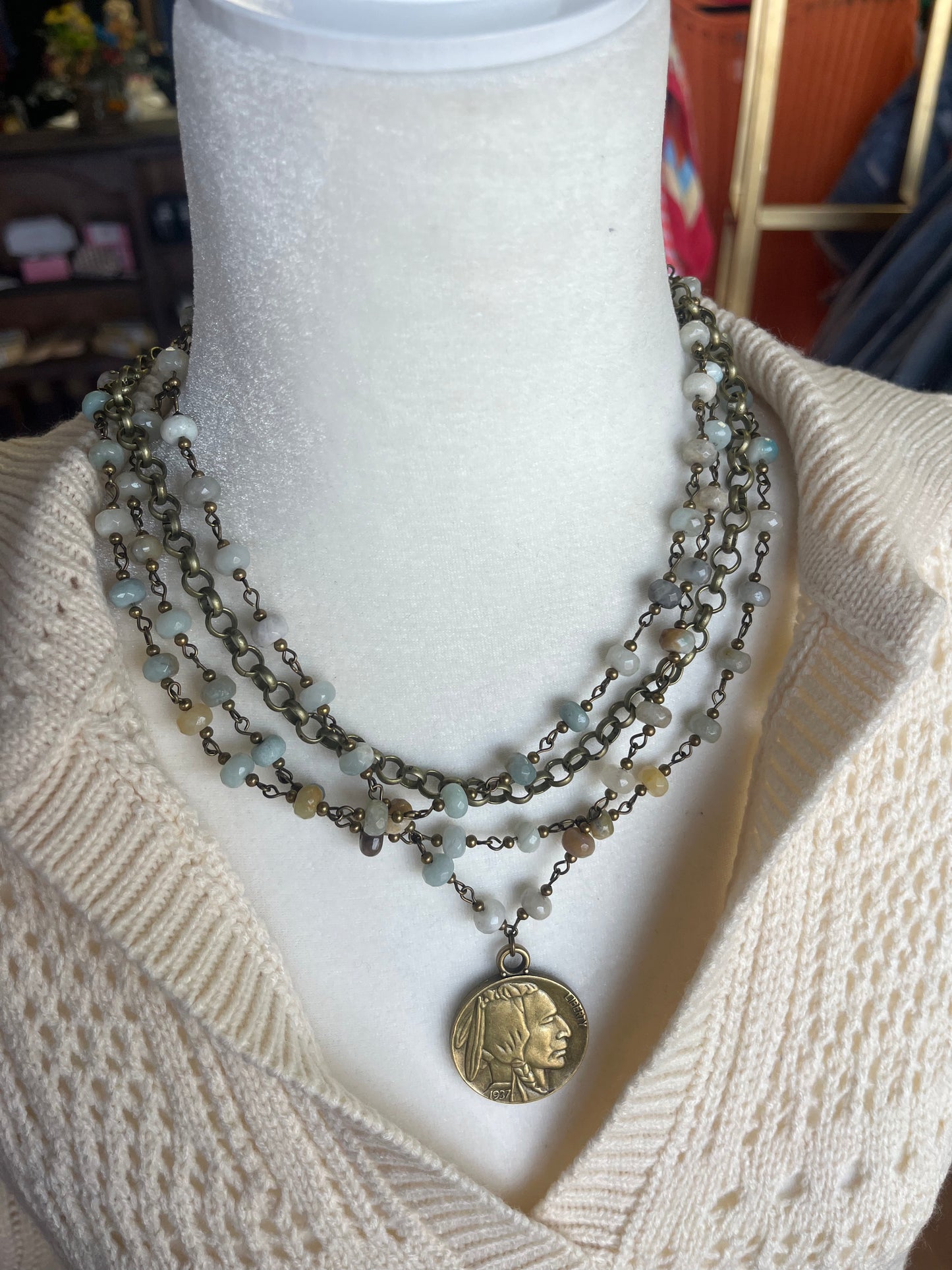 Amazonite Pendant Necklace w/ Indian Head Coin