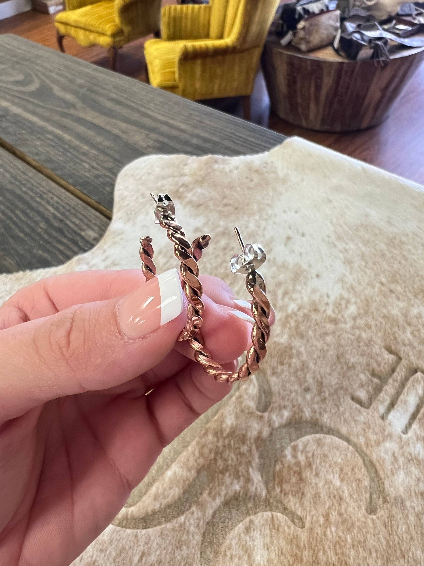 Copper Flat Twist Hoop Earrings by Elaine Tahe