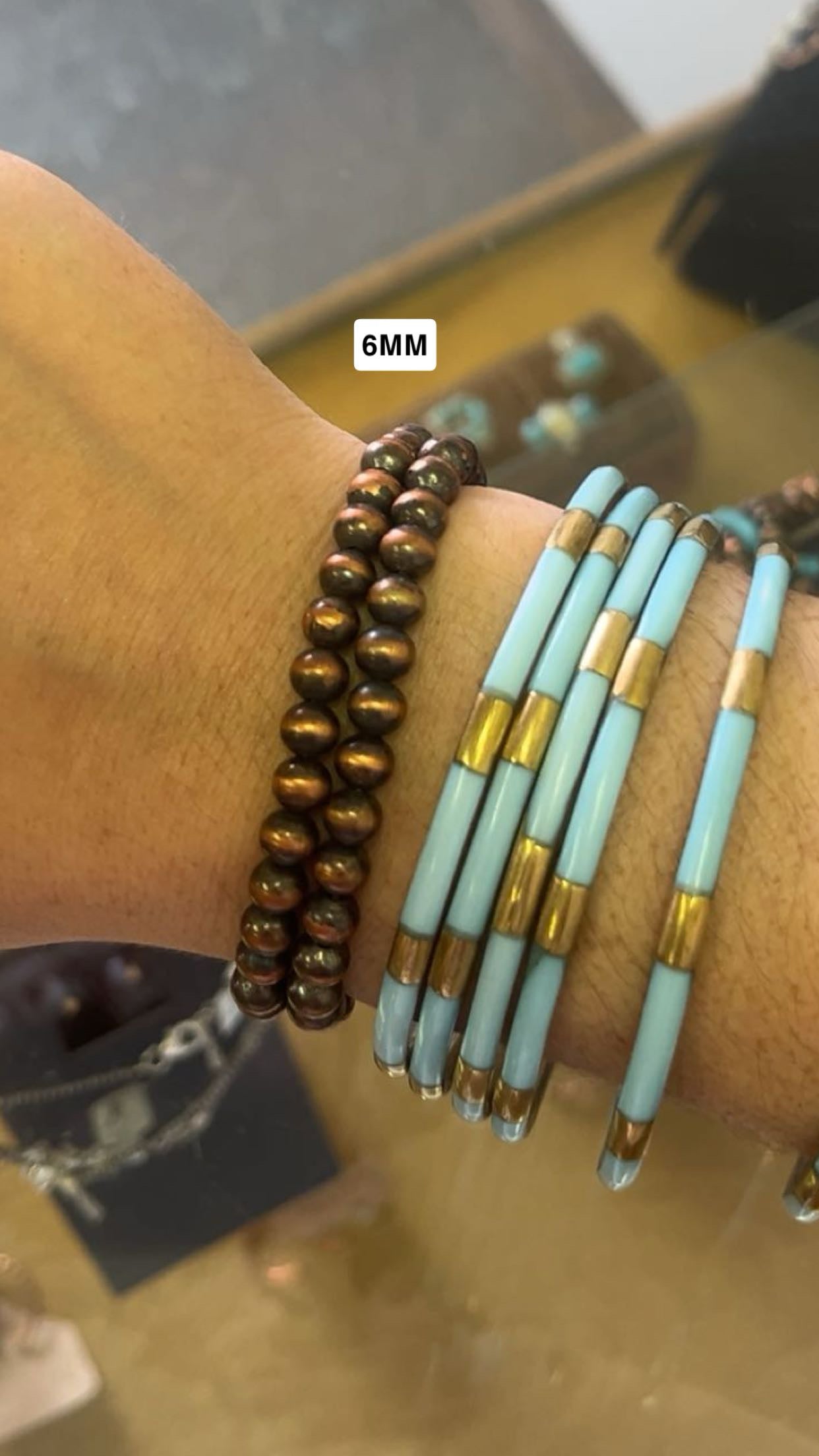 Copper Pearl Stretch Bracelet - 6MM