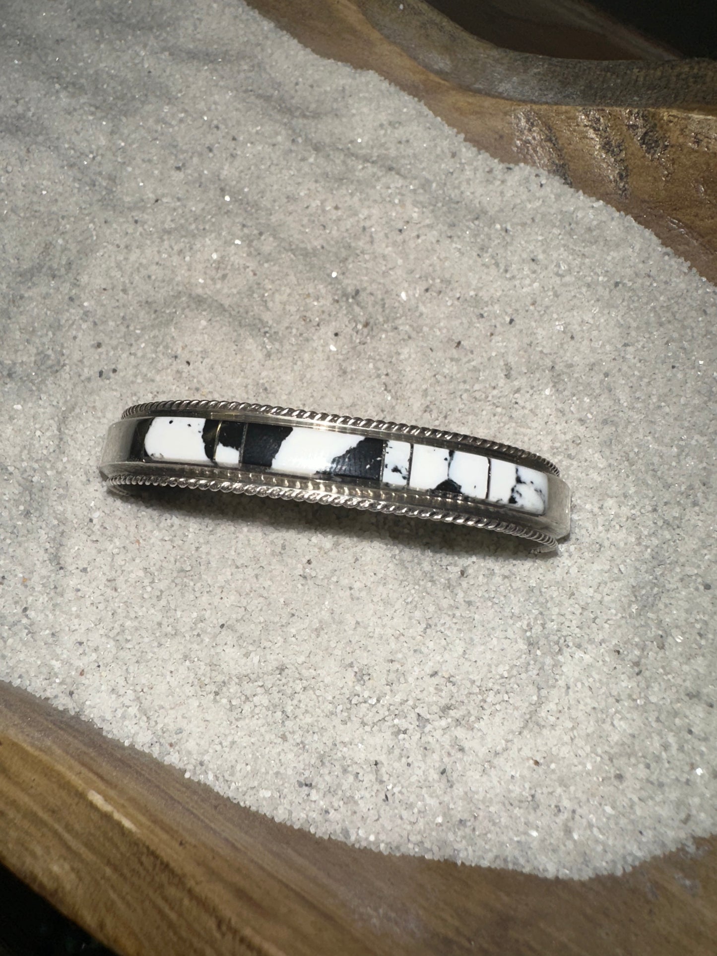 Navajo white buffalo & Sterling Silver Inlay Cuff Bracelet