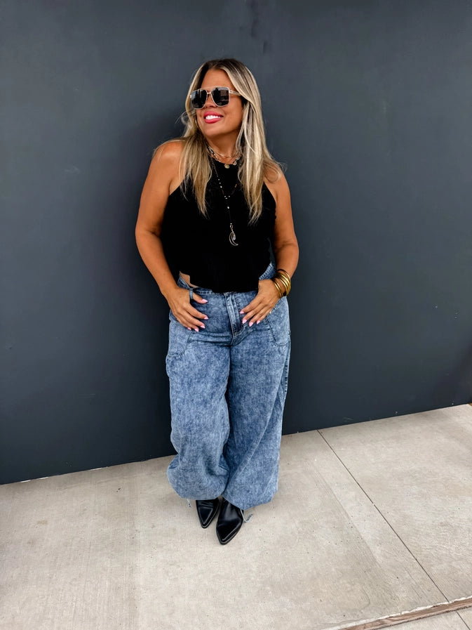 Charlie Cinch Hem Wide Leg Jean