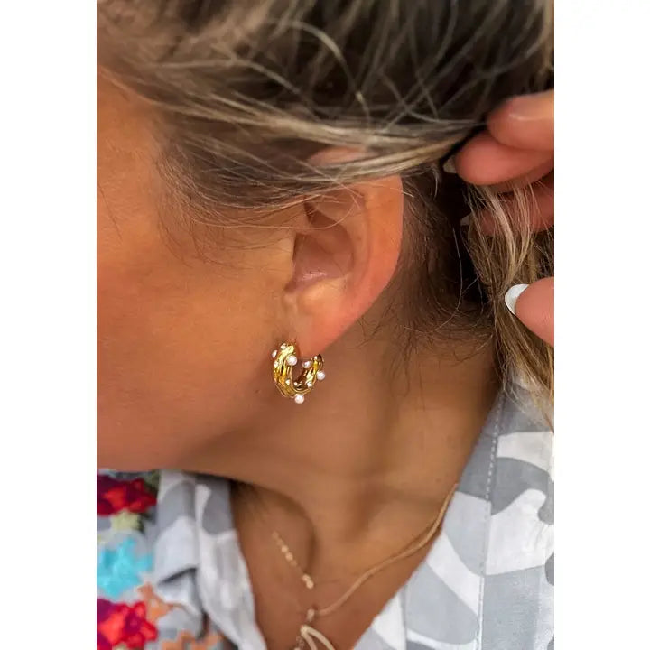 Mini Pearl Hoop Huggie Earrings