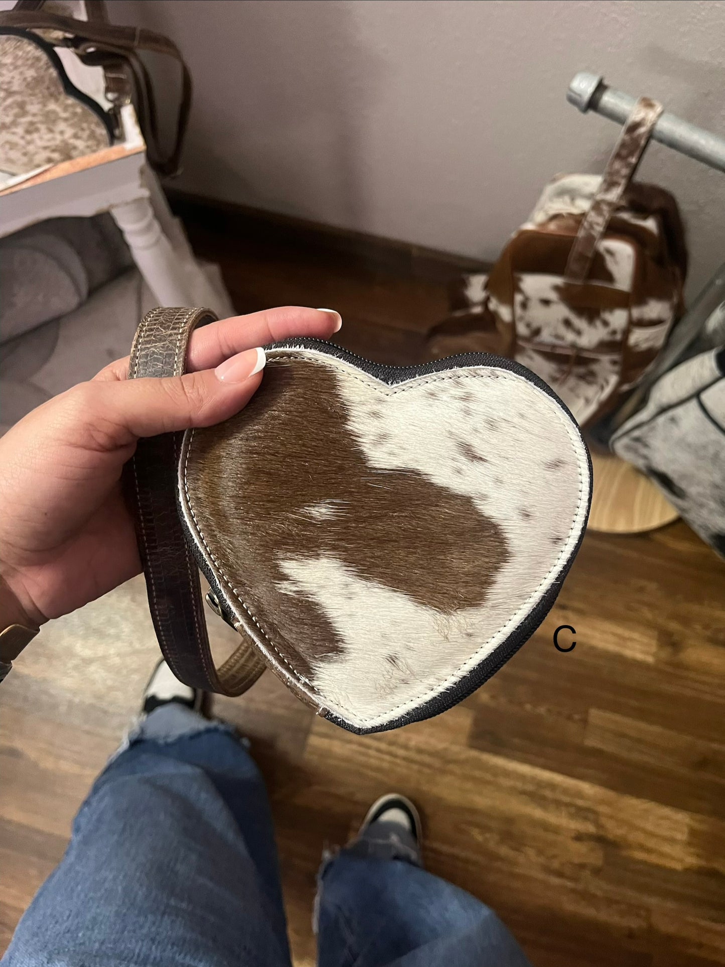 Cowhide Heart Crossbody