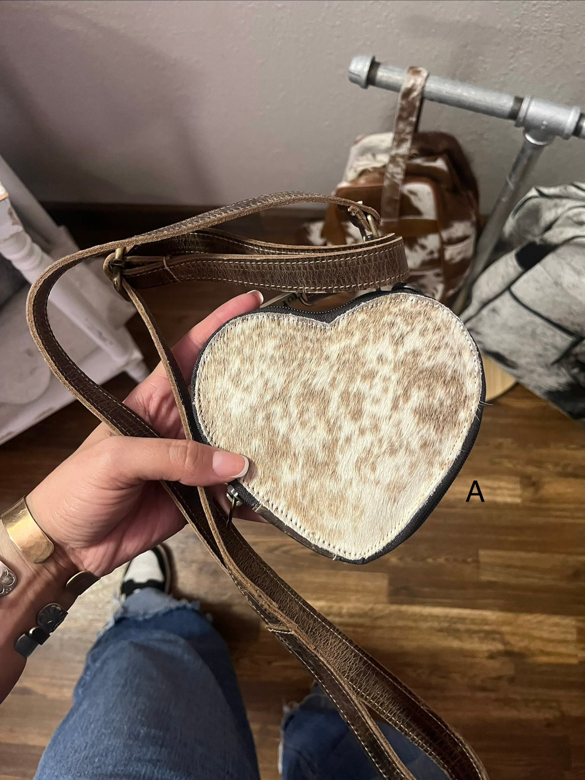 Cowhide Heart Crossbody