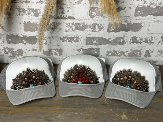 Retro Feather Trucker Hat (grey)