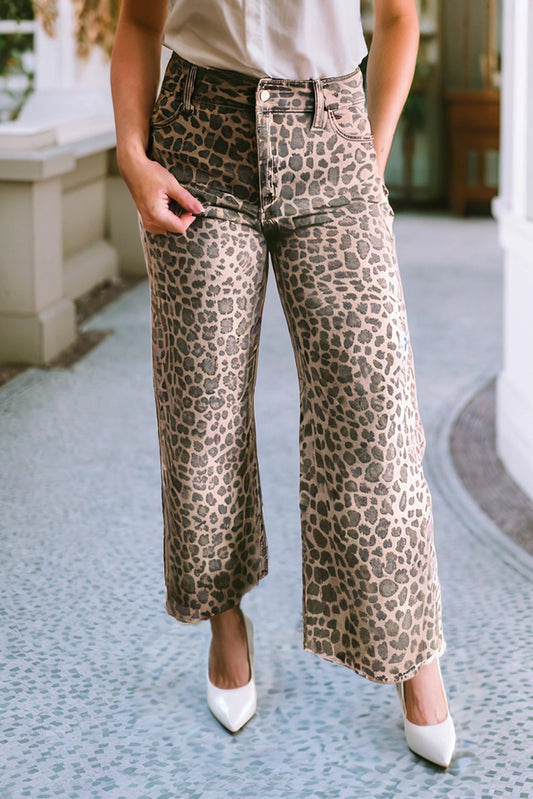 Cheetah Cropped Wide Leg Jean