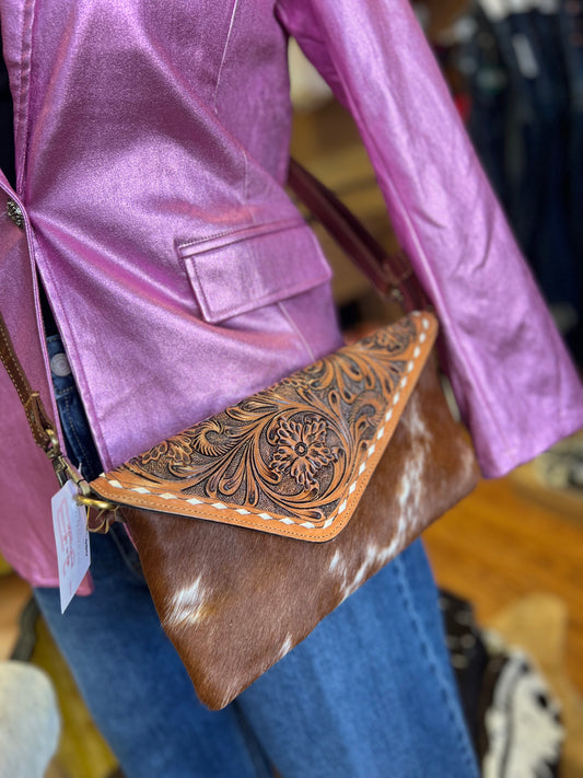 Tooled Cowhide Clutch Purse