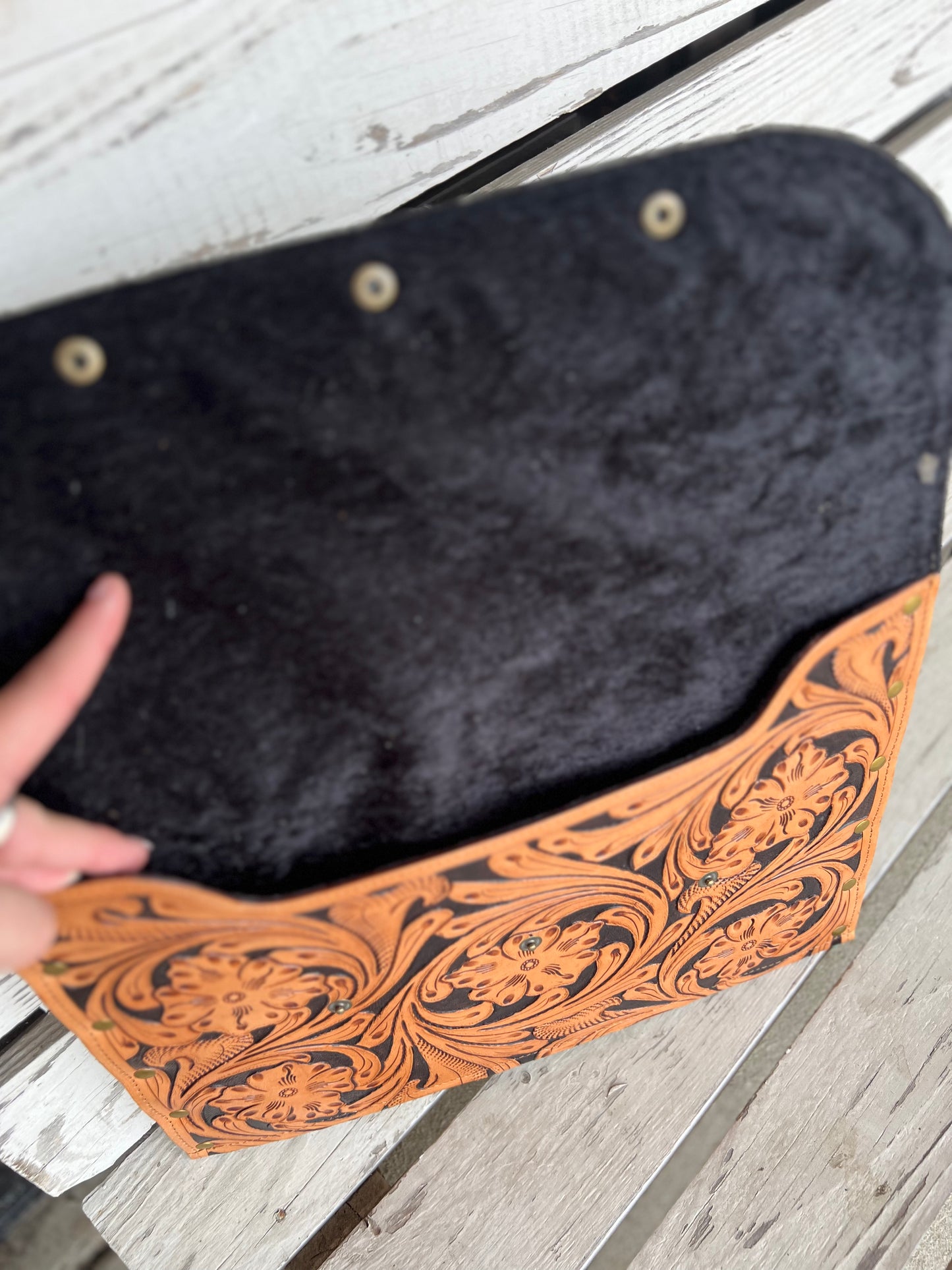 Tooled Leather & Cowhide Folder/ Computer Bag