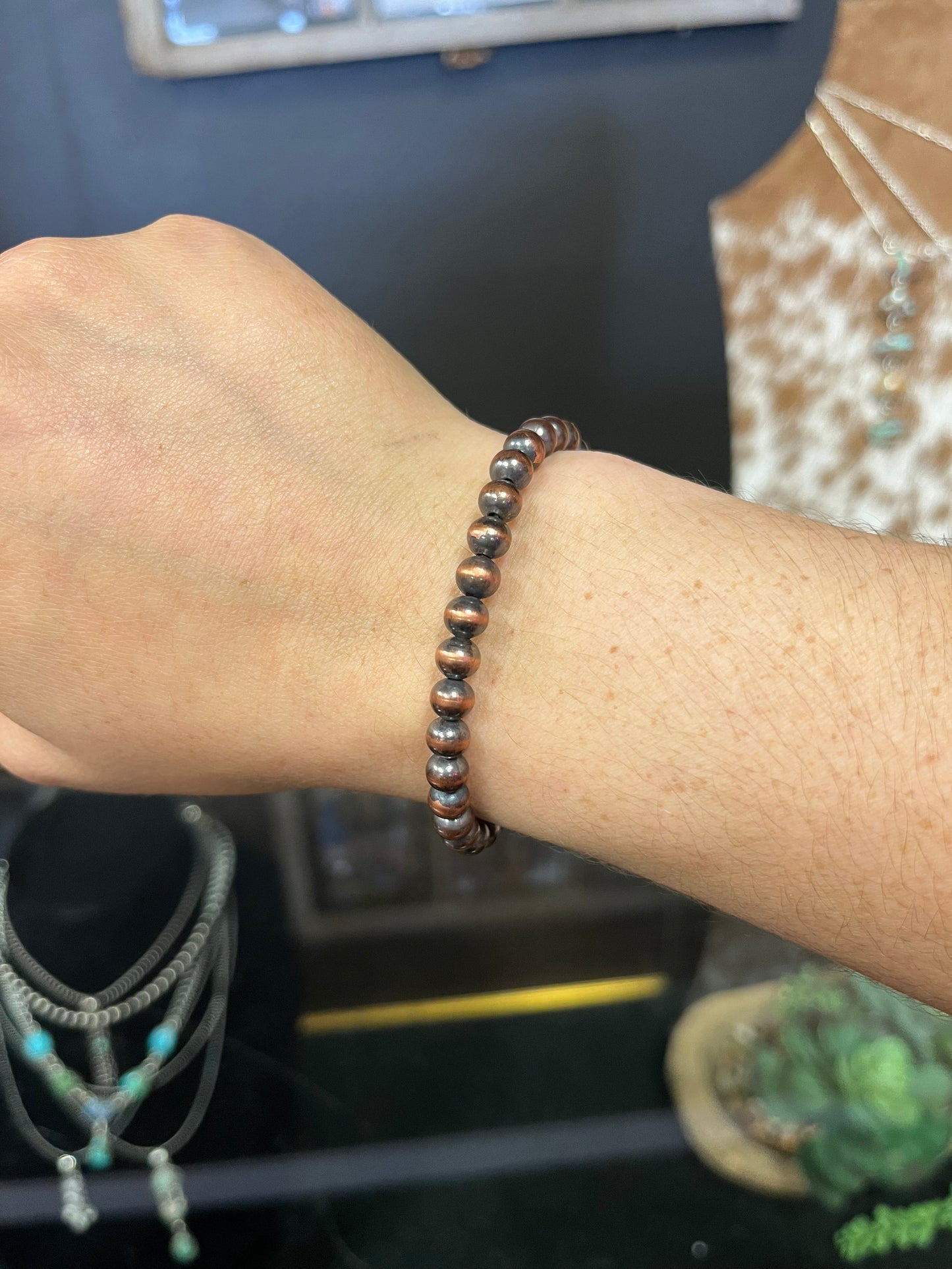 Copper Pearl Stretch Bracelet - 6mm
