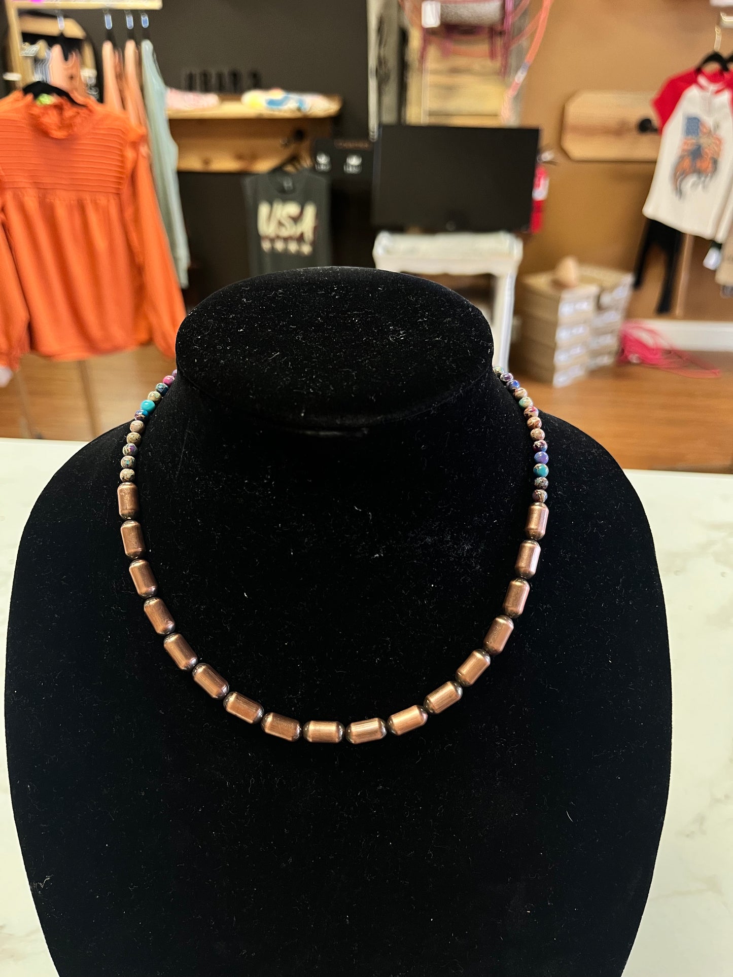 Copper Barrel & Jasper Necklace