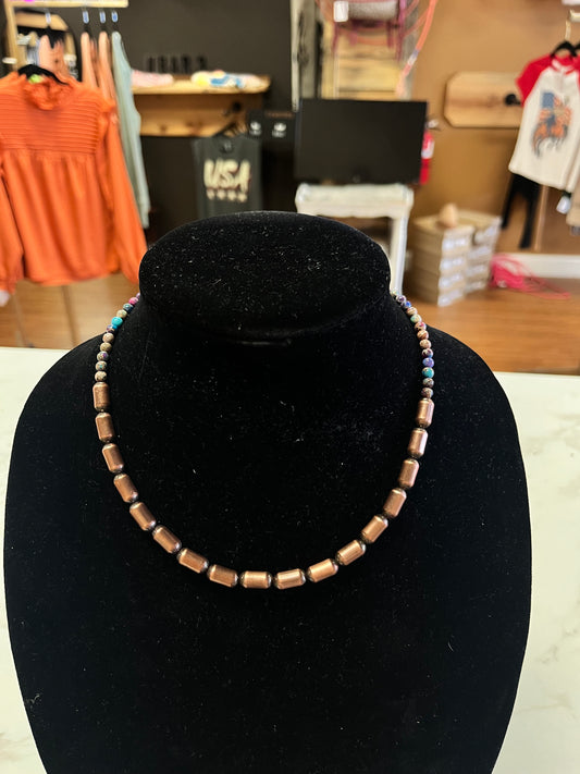 Copper Barrel & Jasper Necklace