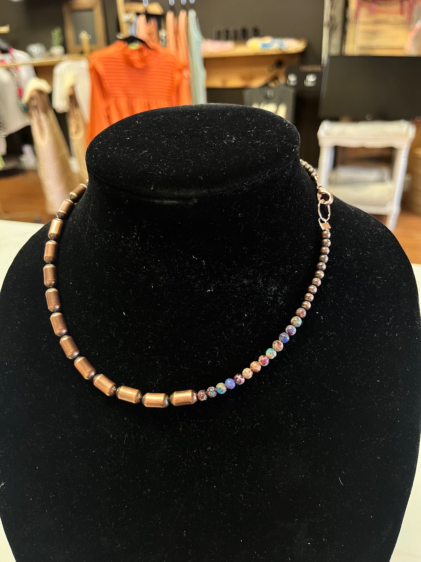 Copper Barrel & Jasper Necklace