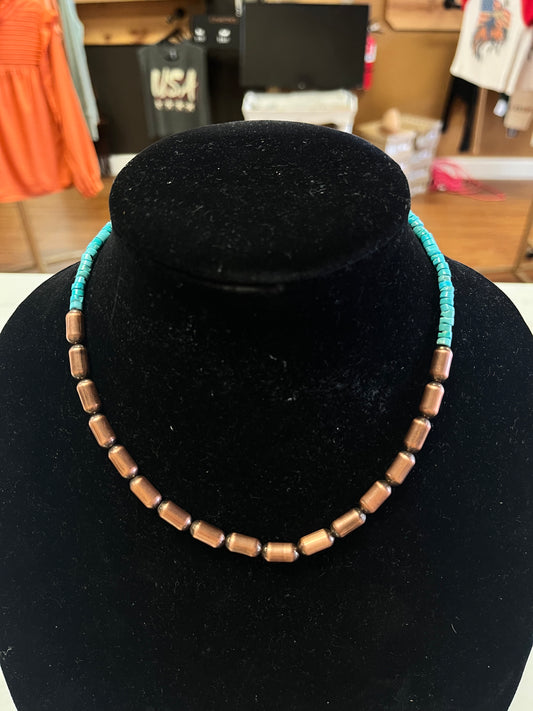 Copper Barrel & Kingman Heishi Necklace