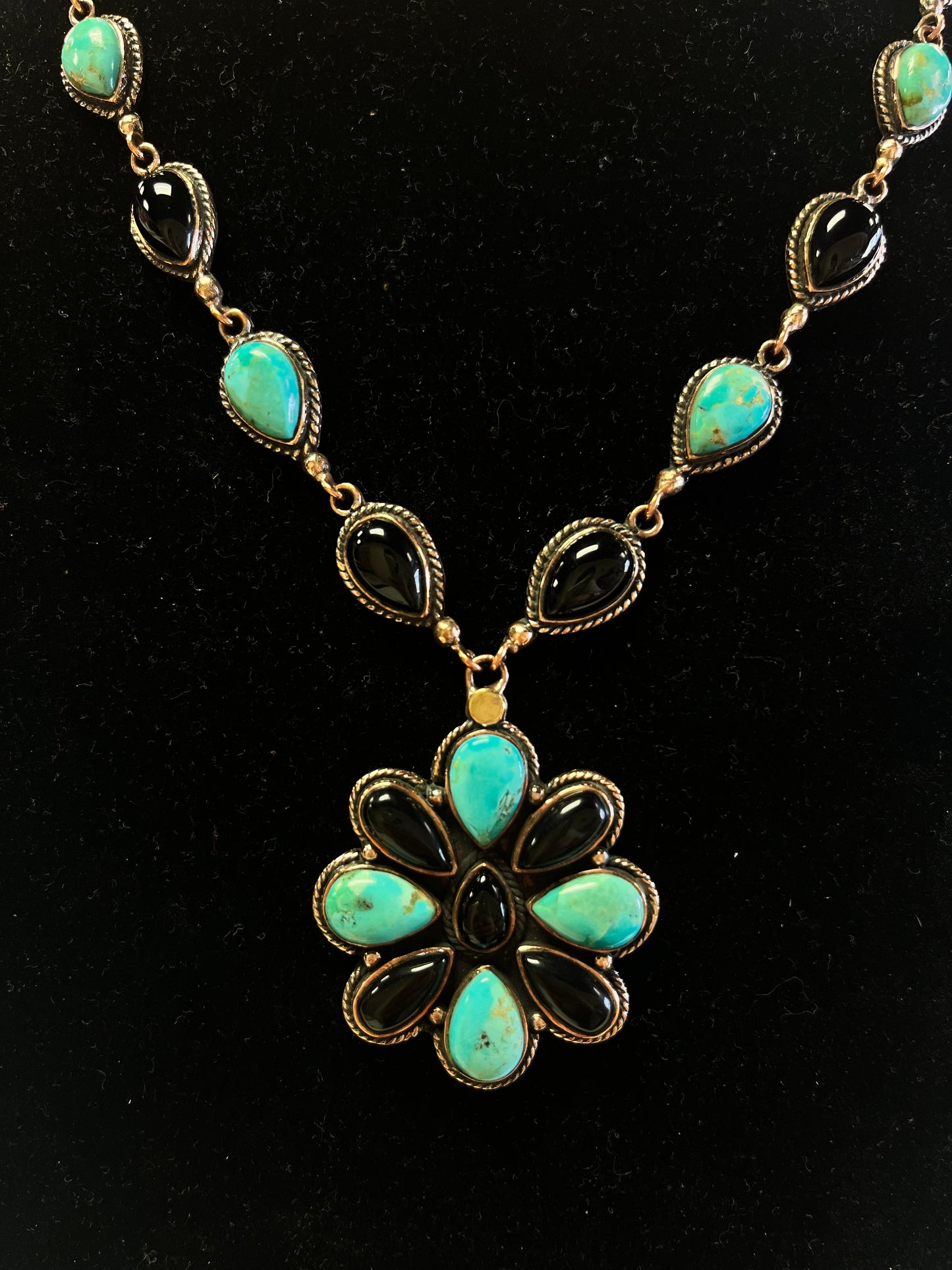 Kingman & Black Onyx Cluster Necklace