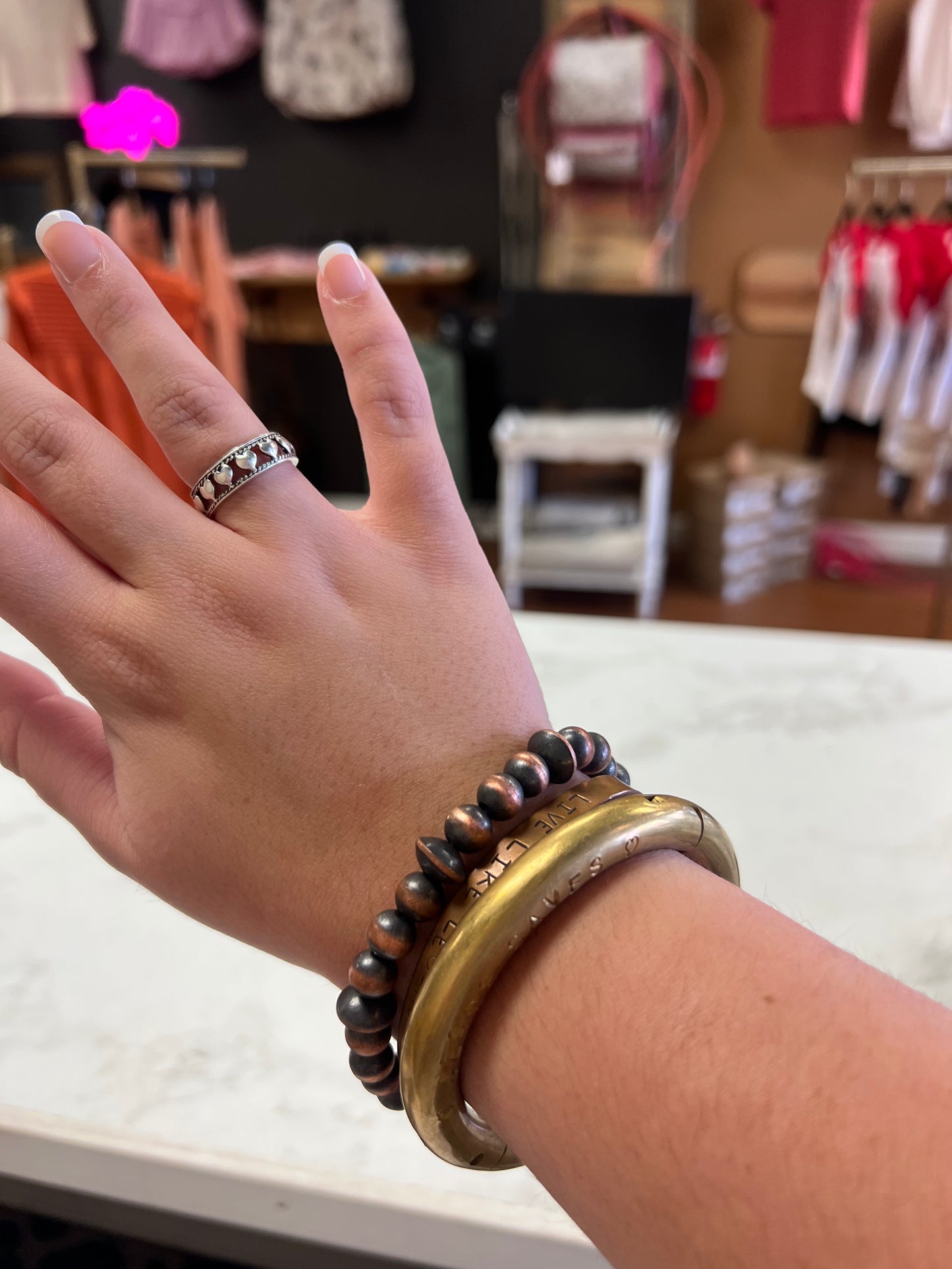 Copper Pearl Stretch Bracelet with Saucers