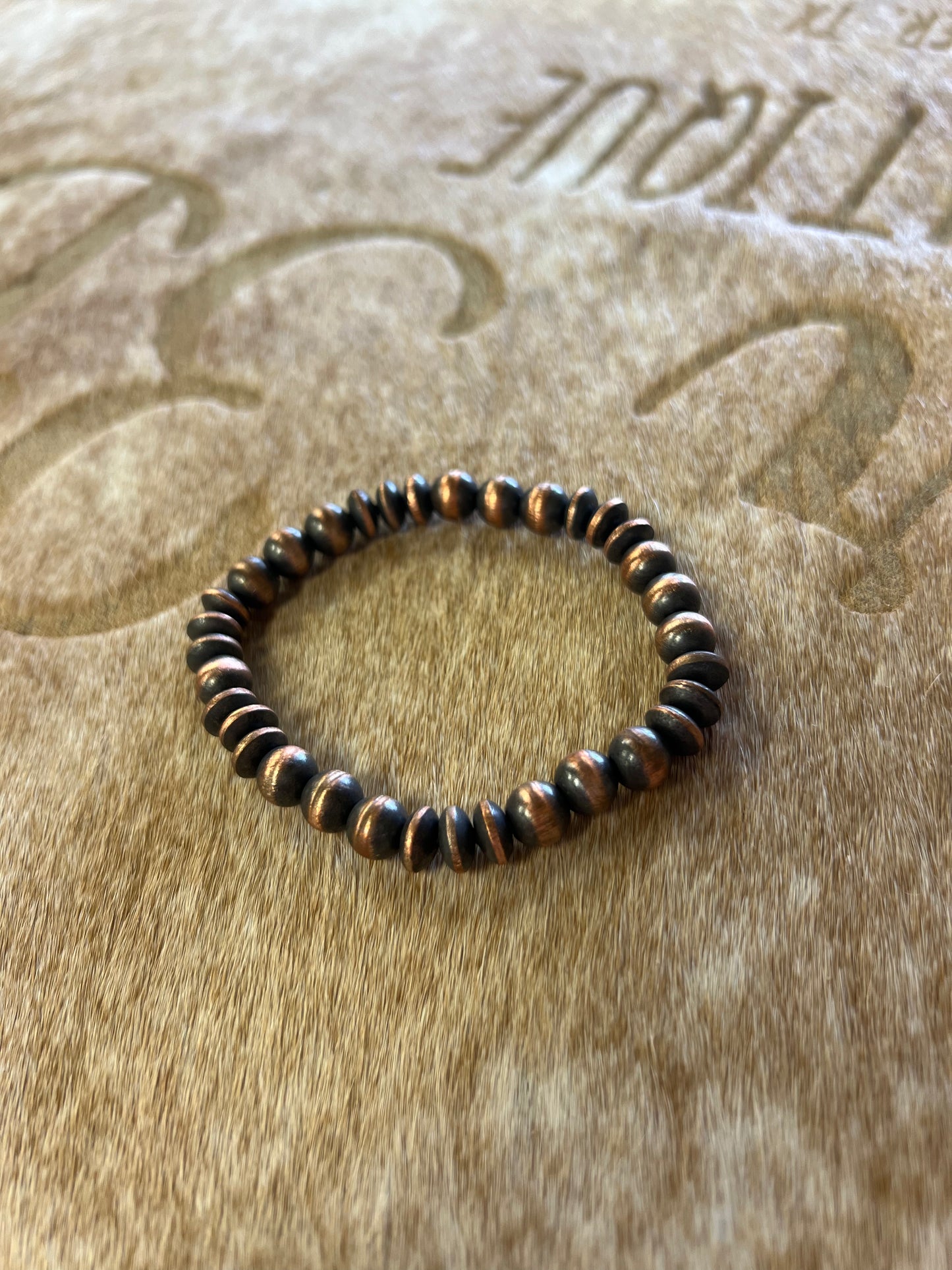 Copper Saucer and Pearl Stretch Bracelet