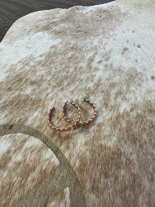 Copper Flat Twist Hoop Earrings by Elaine Tahe