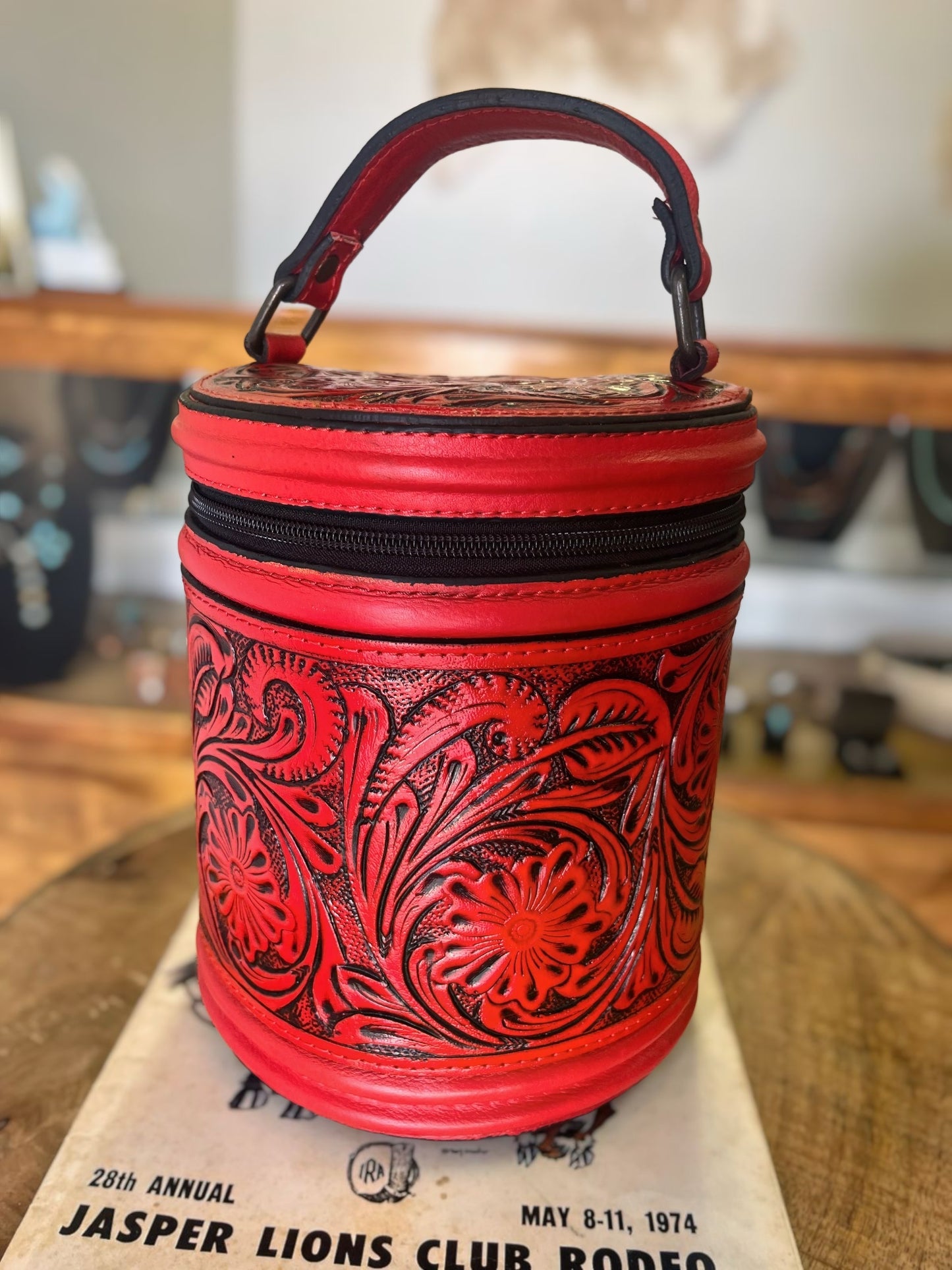 Triple Tiered Tooled Leather Jewelry Case