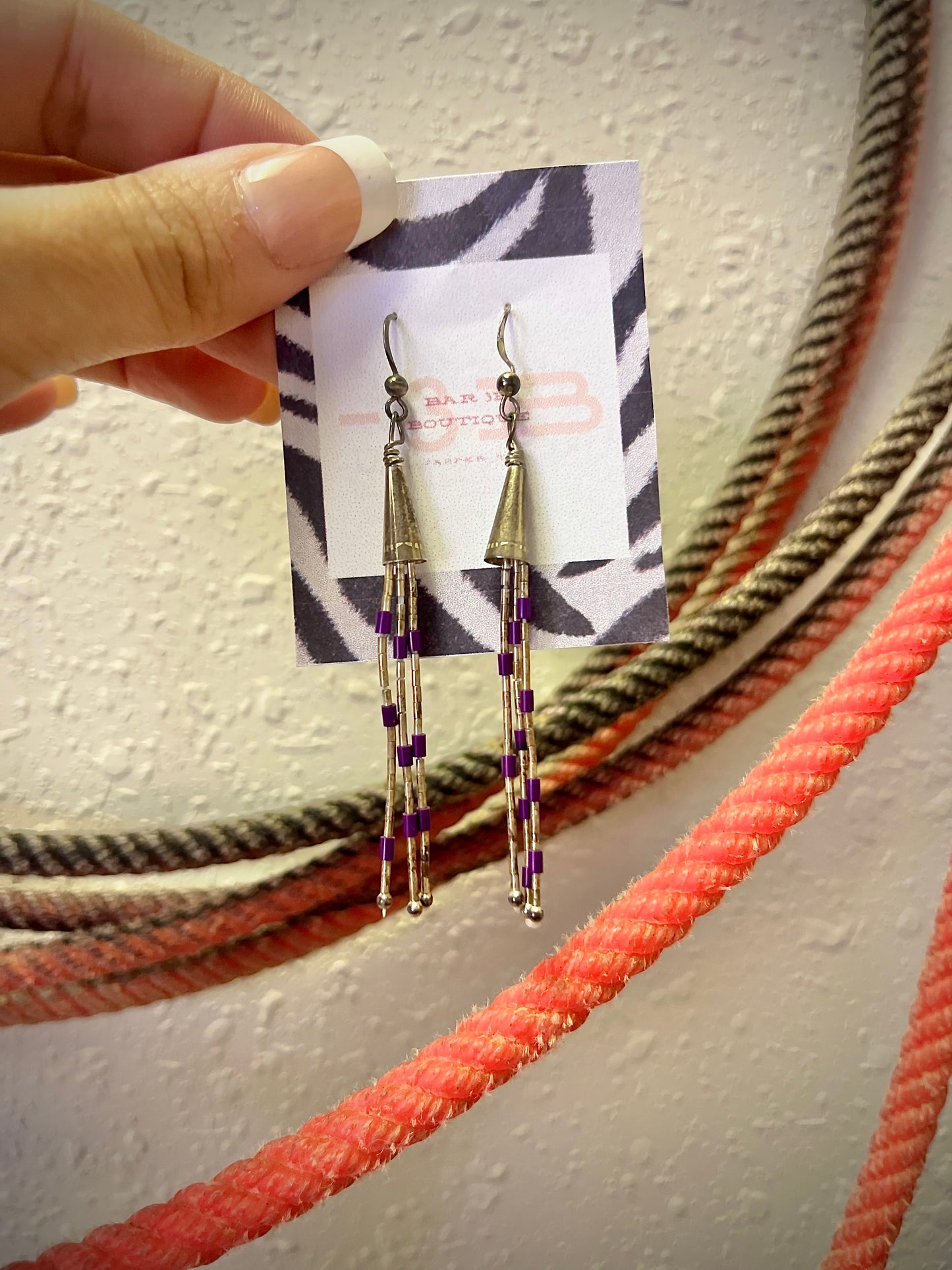 Liquid Silver & Purple Spiny Dangle Earrings