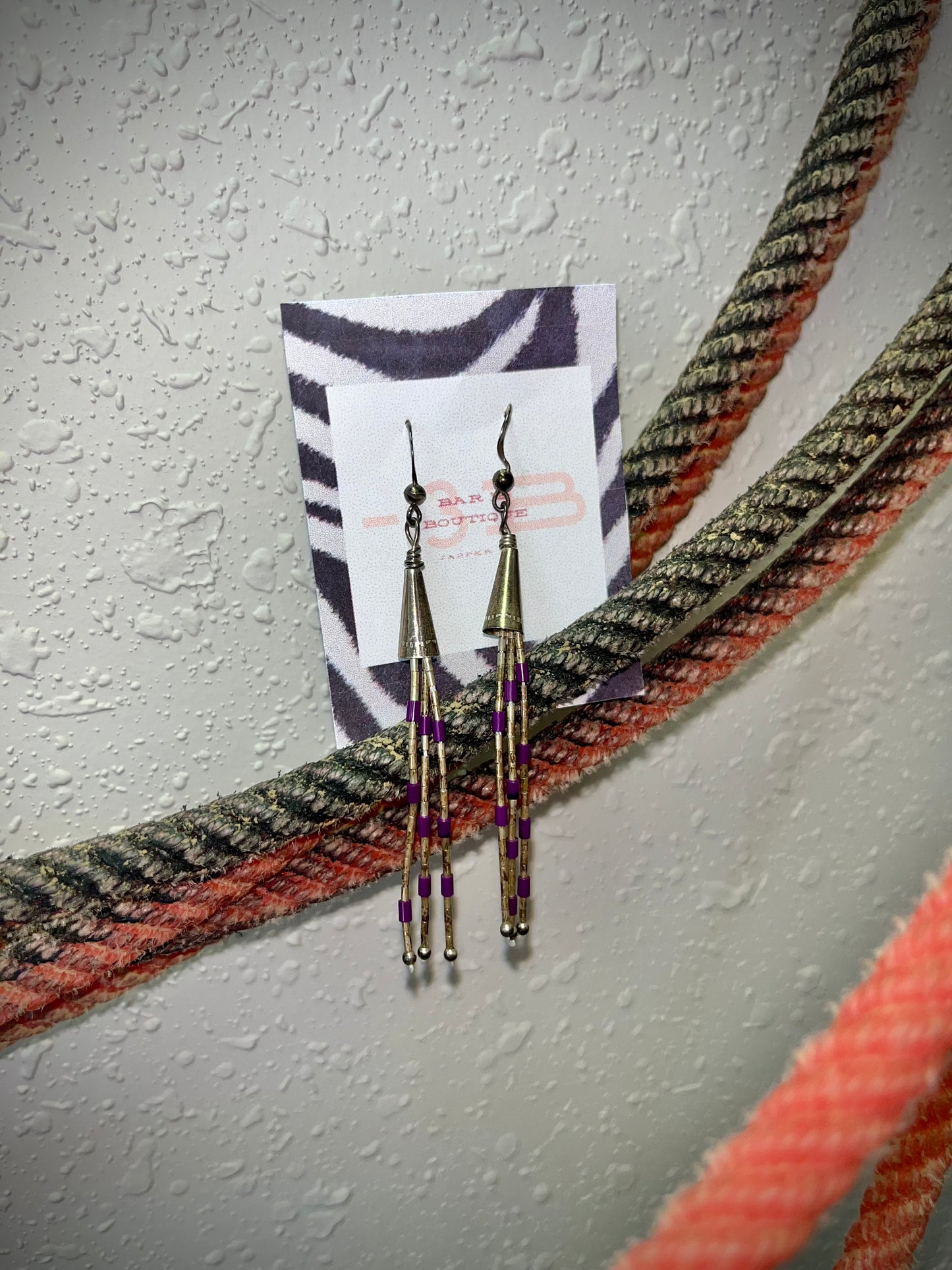 Liquid Silver & Purple Spiny Dangle Earrings