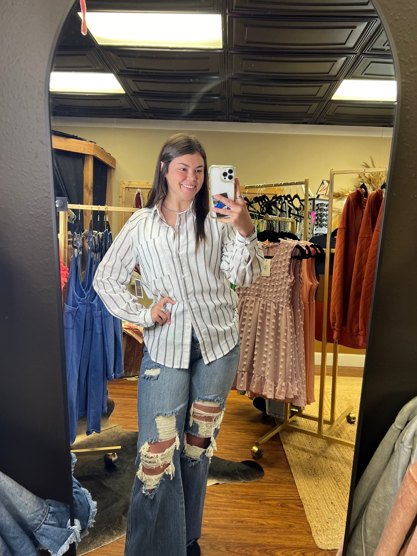 Oversized Black Stripe Button Down