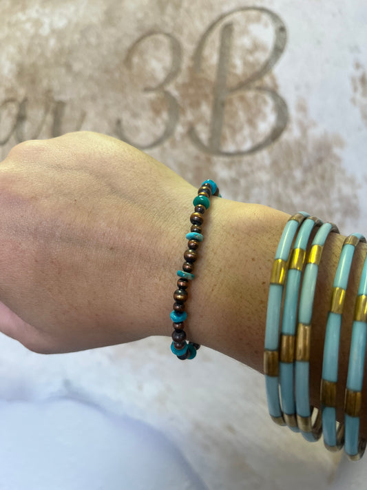 Graduated Copper & Kingman Stretch Bracelet