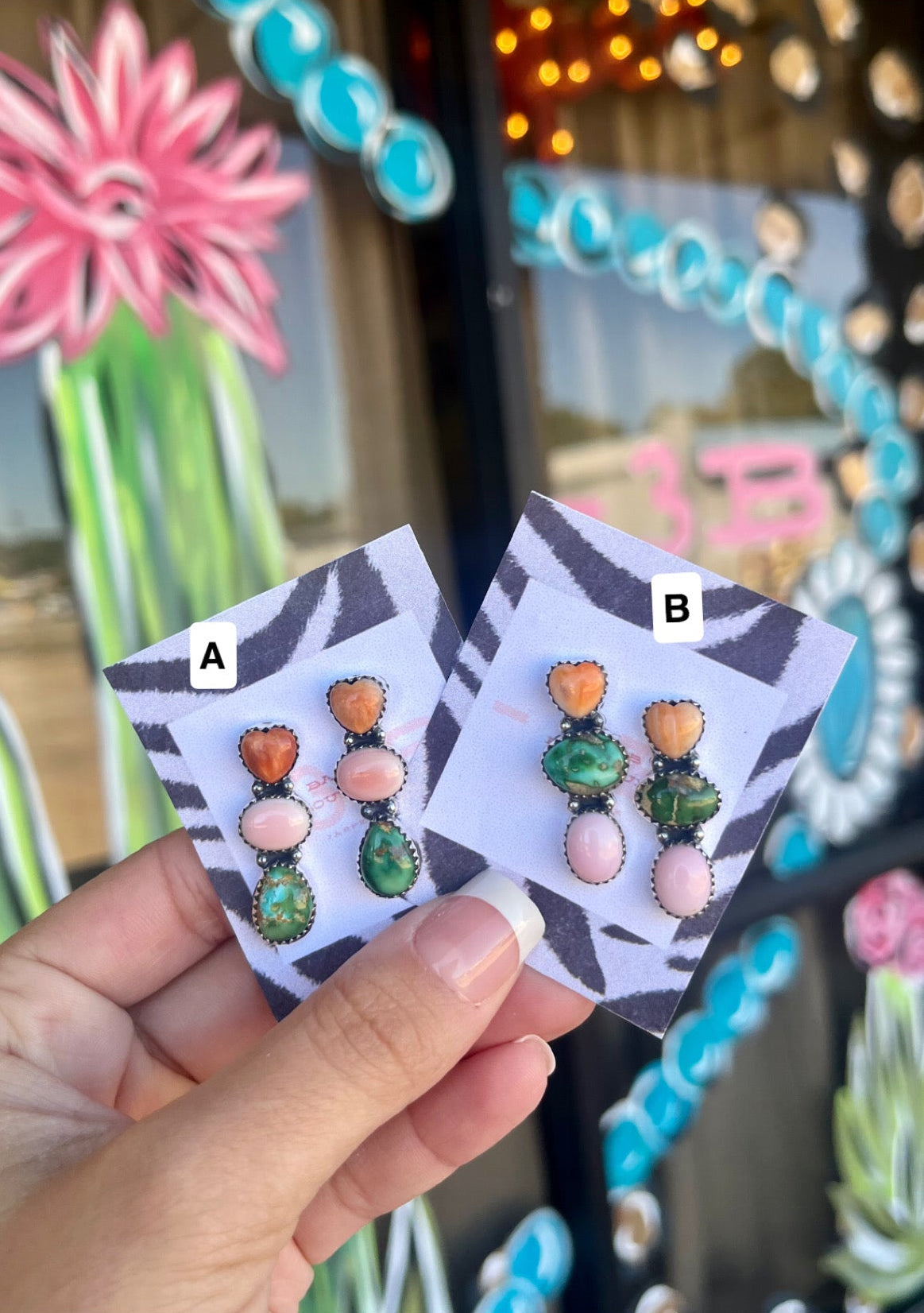 Triple Stone Post Back Earrings